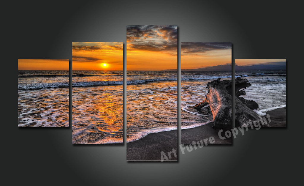 Framed 5 Panels - New Zealand Beach