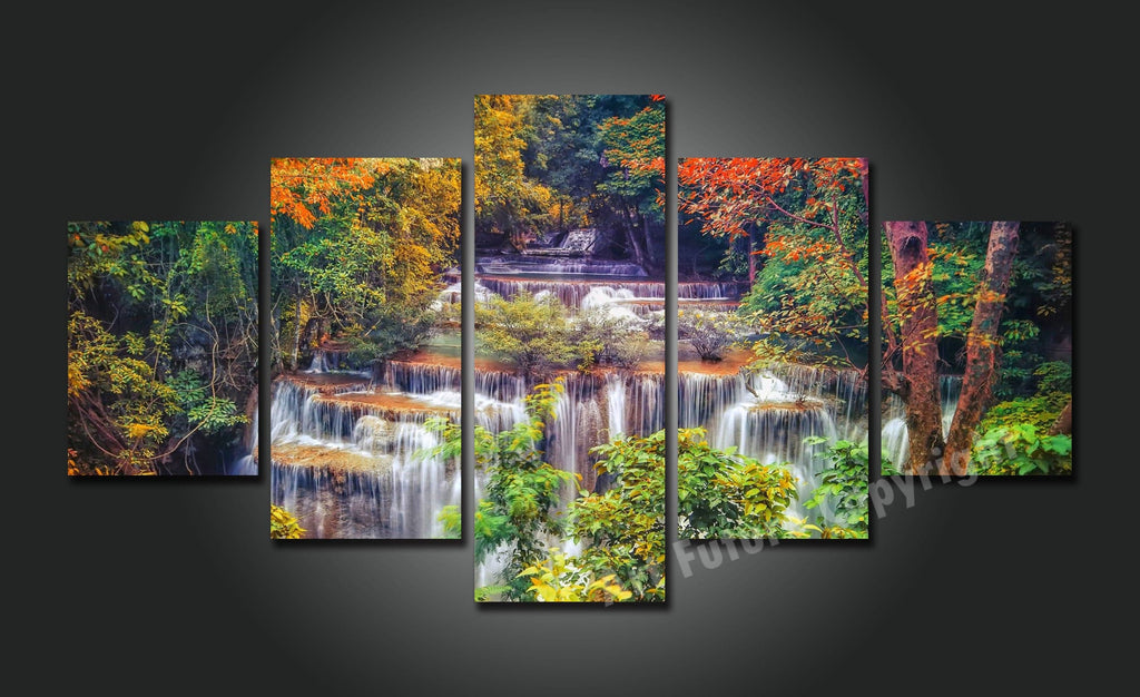 Framed 5 Panels - Waterfall