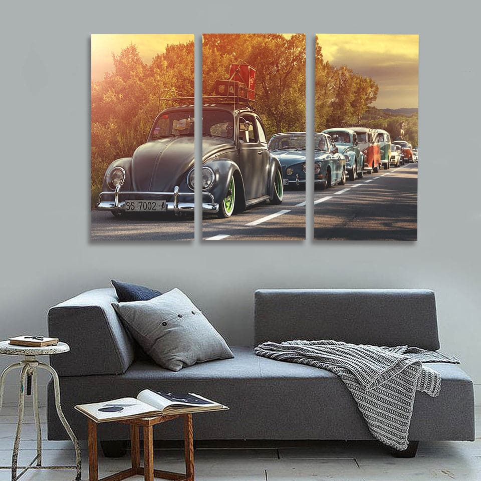 Framed 3 Panels - Classic Cars