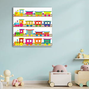 Framed 1 Panel - Kids Room - Cute Colorful Trains