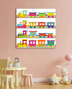 Framed 1 Panel - Kids Room - Cute Colorful Trains