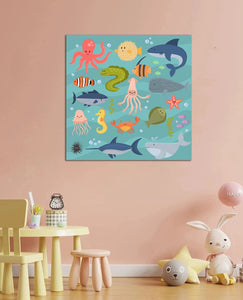 Framed 1 Panel - Kids Room - Cute Sea Animals