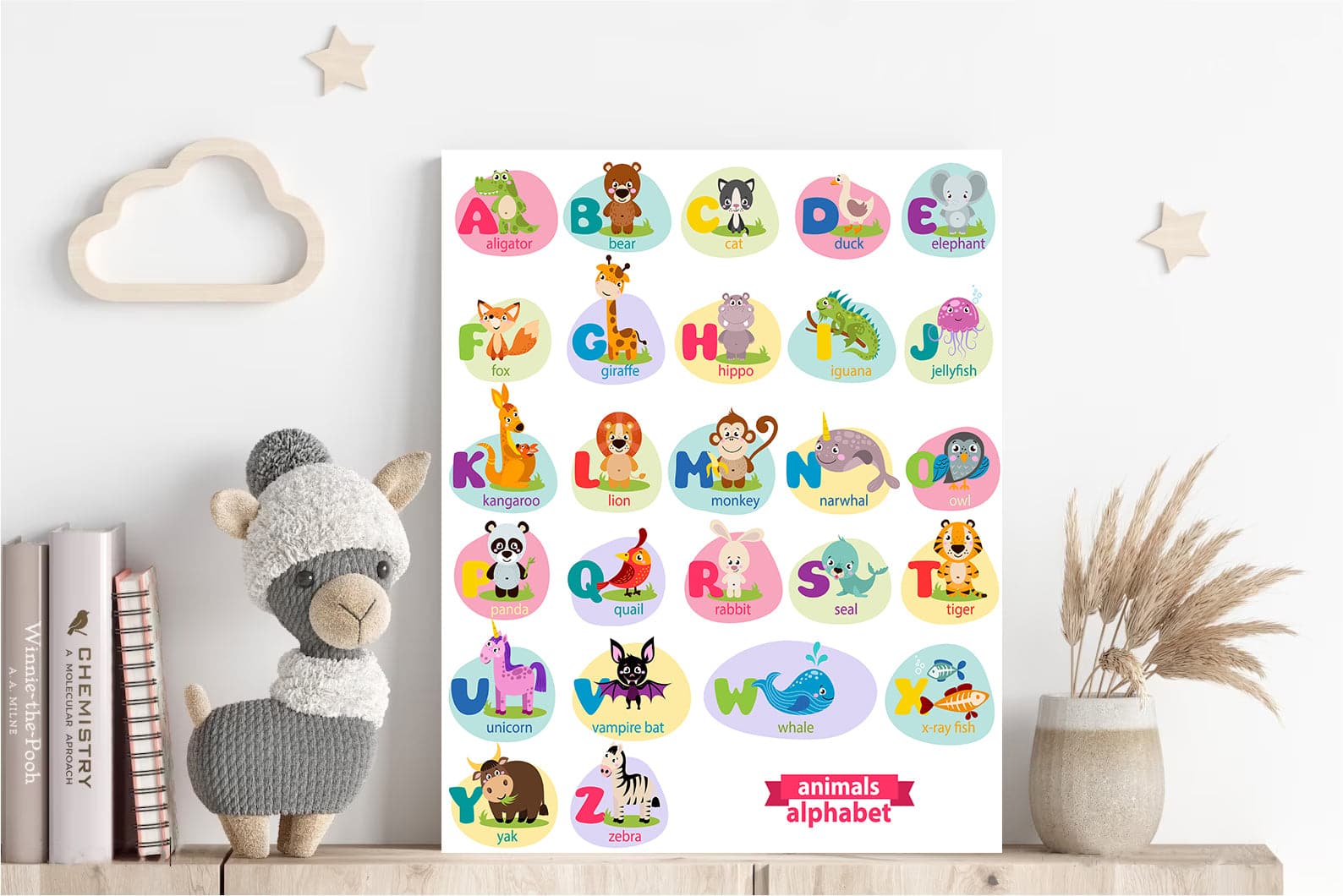 Framed 1 Panel  - Kids Room - Cute Animals Alphabet