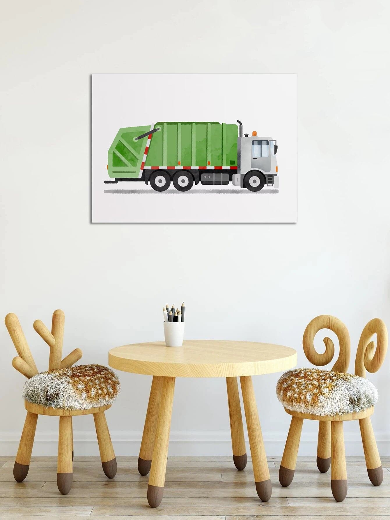 Framed 1 Panel - Kids Room - Cute Garbage truck