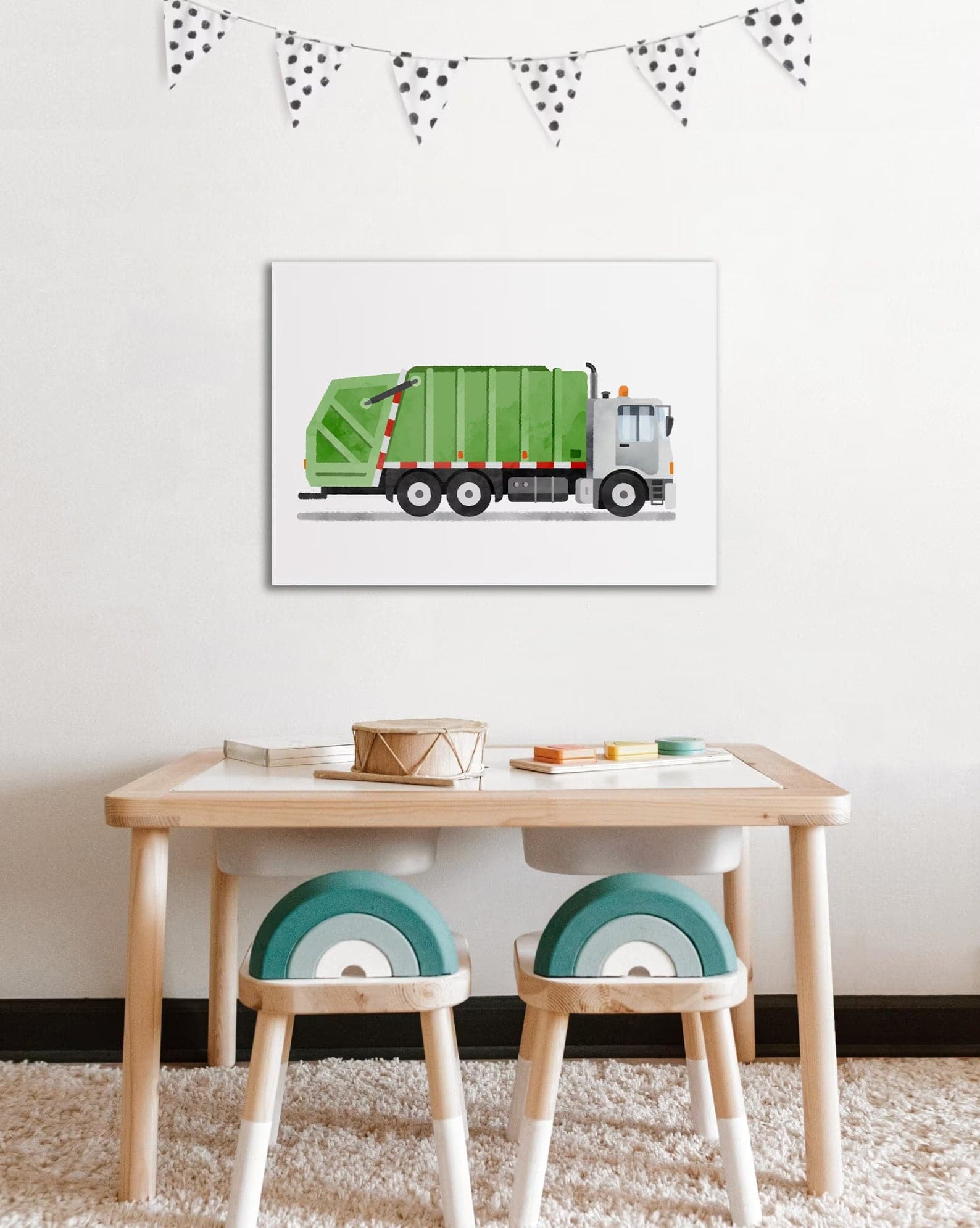 Framed 1 Panel - Kids Room - Cute Garbage truck