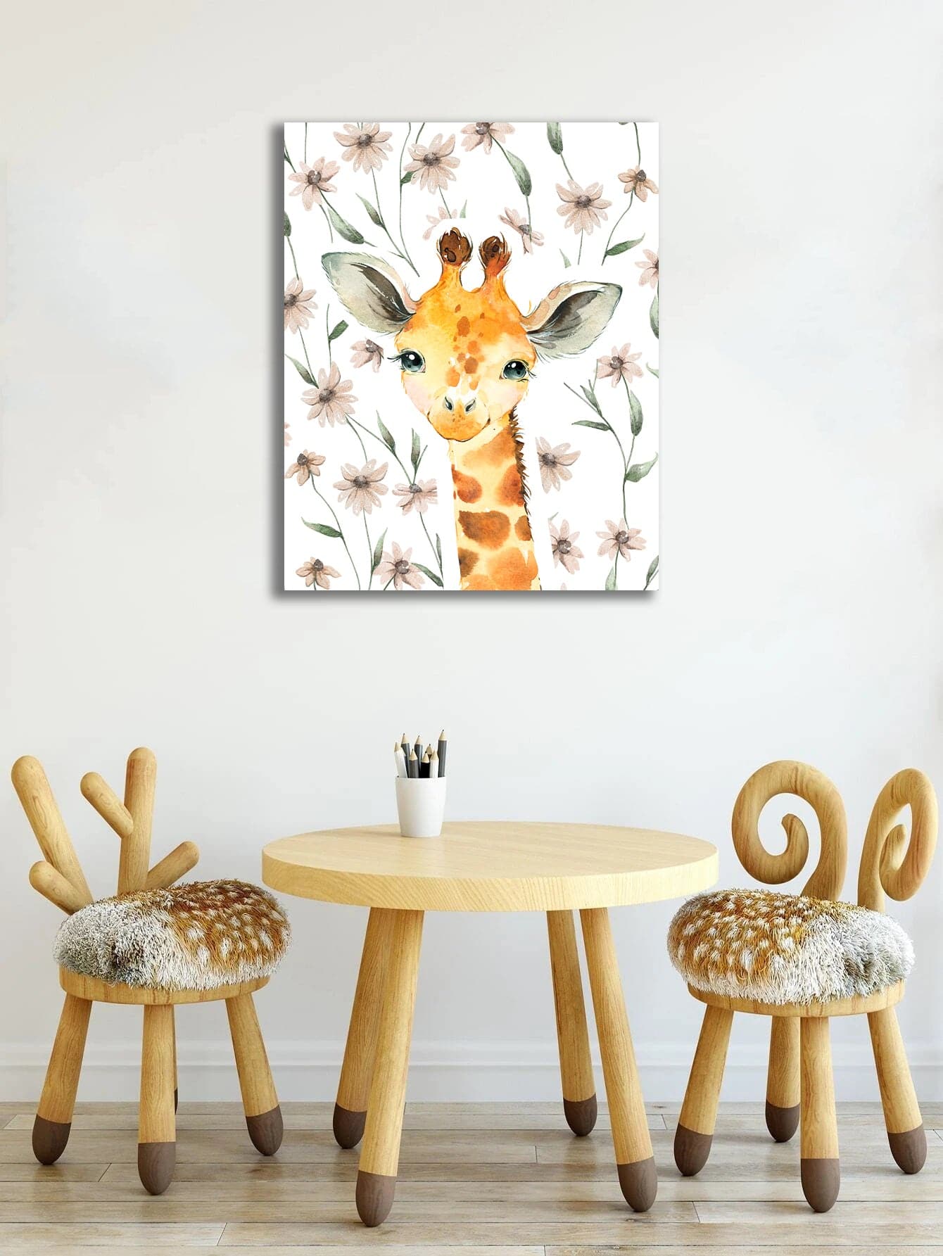 Framed 1 Panel - Kids Room - Cute Little Giraffe