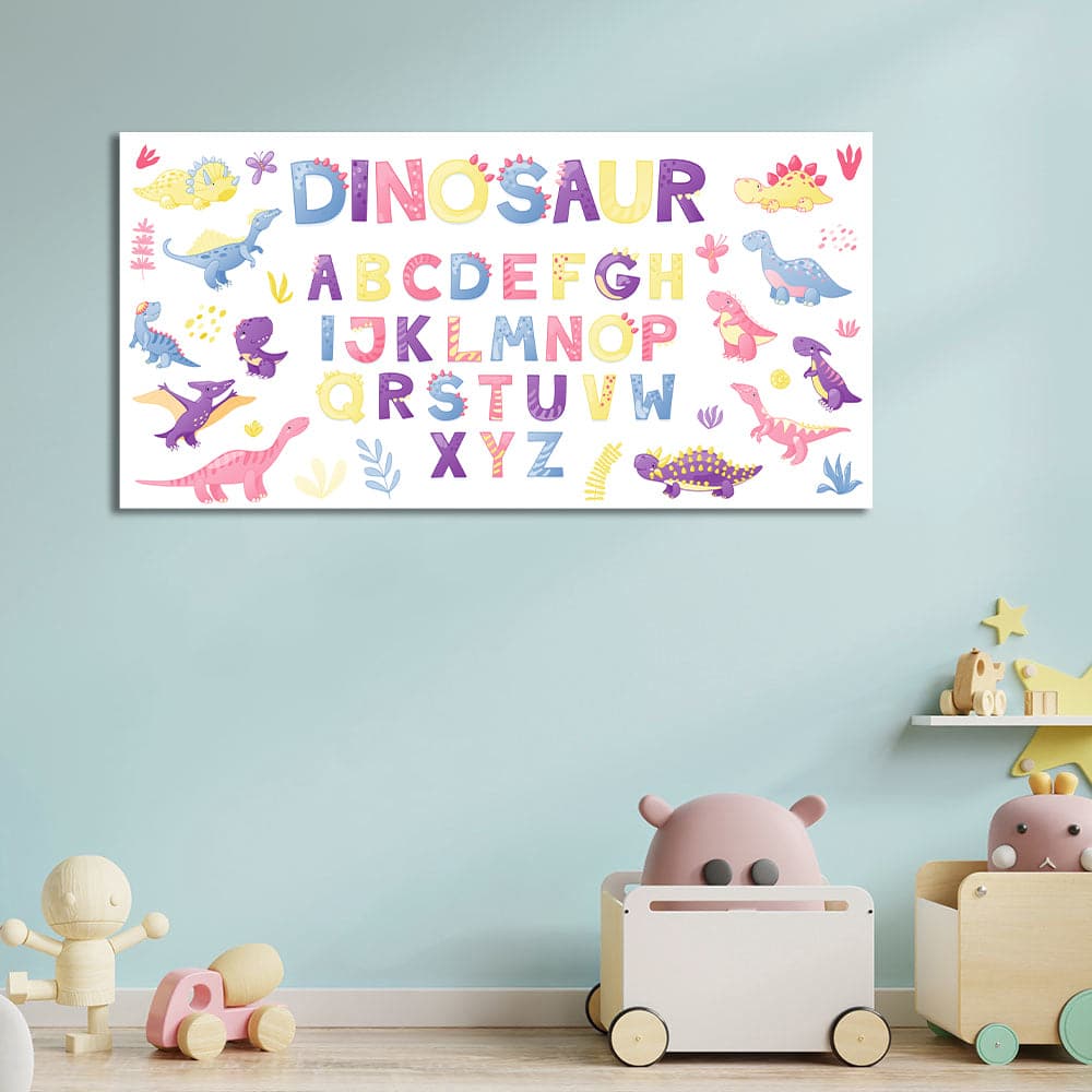 Framed 1 Panel  - Kids Room - Cartoon Cute Dinosaur Alphabet