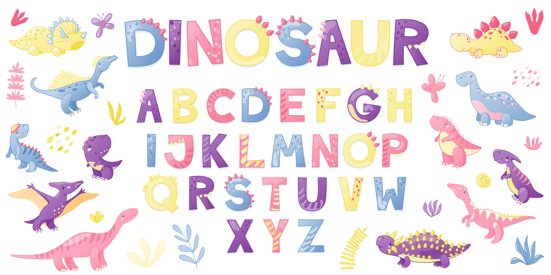 Framed 1 Panel  - Kids Room - Cartoon Cute Dinosaur Alphabet