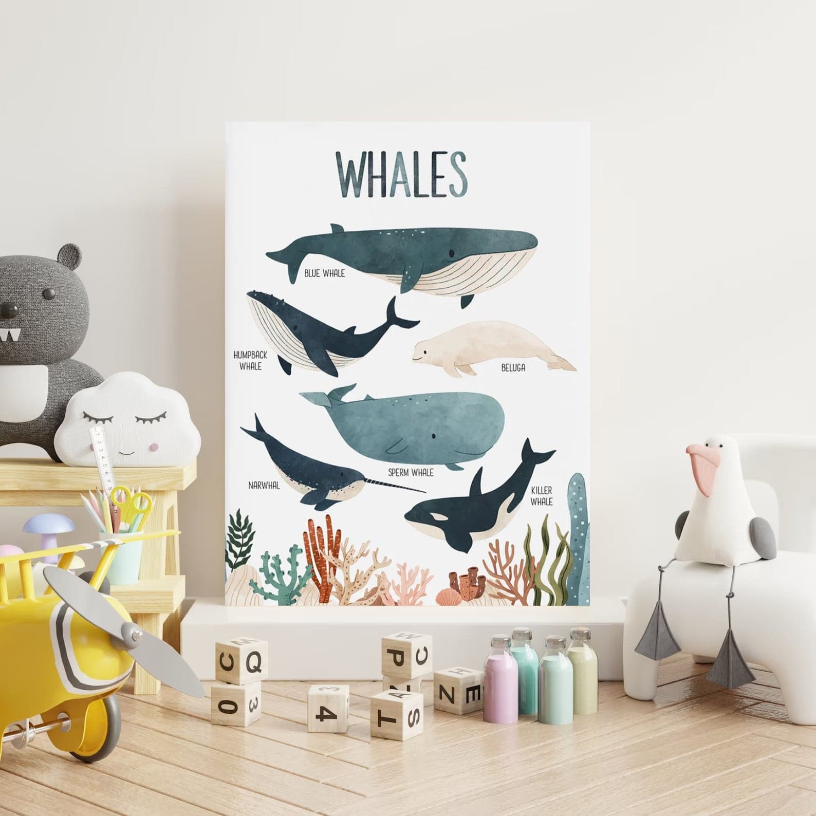 Framed 1 Panel  - Kids Room - Whales