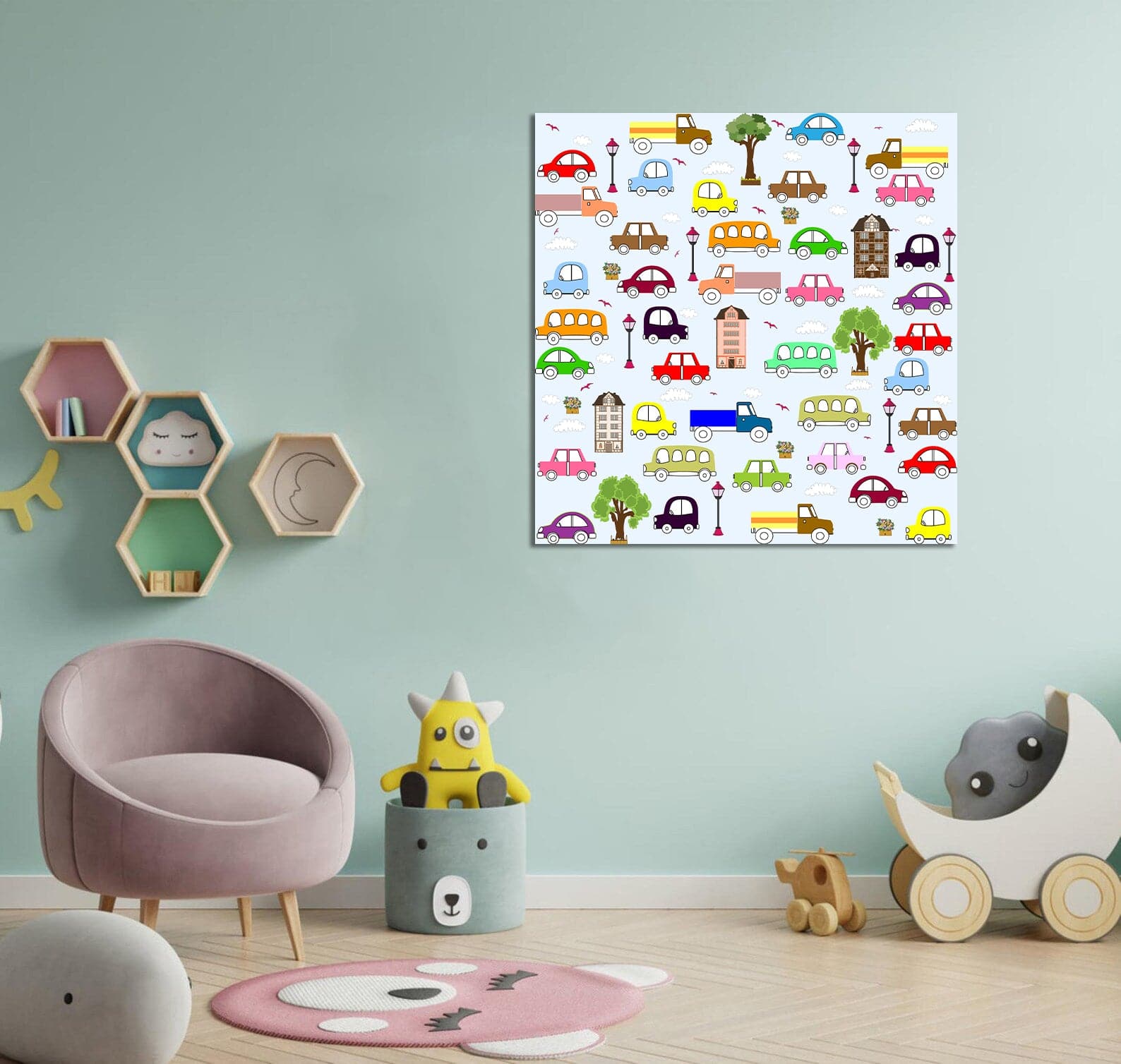 Framed 1 Panel - Kids Room - Baby Vehicle Pattern