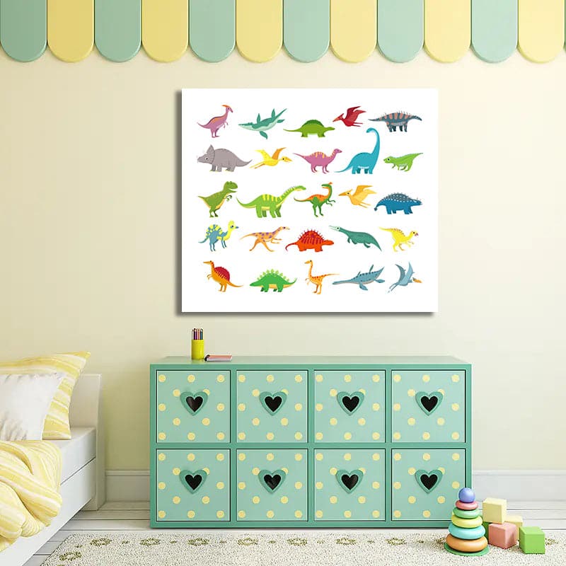 Framed 1 Panel - Kids Room - Cartoon Dinosaurs