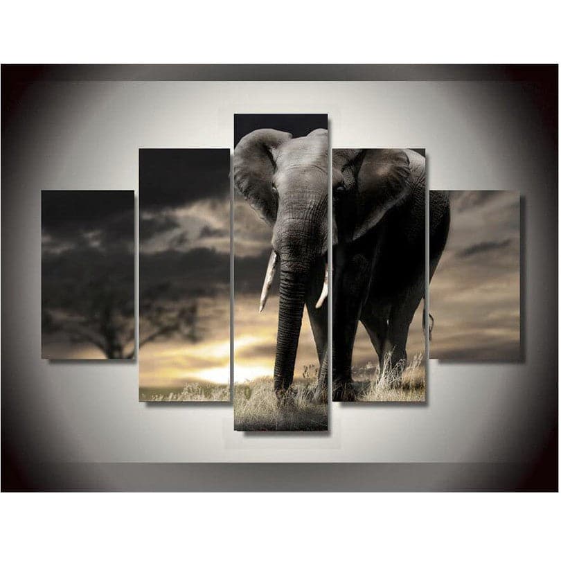 Framed 5 Panels - Elephant