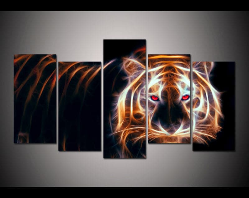 Framed 5 Panels - Tiger