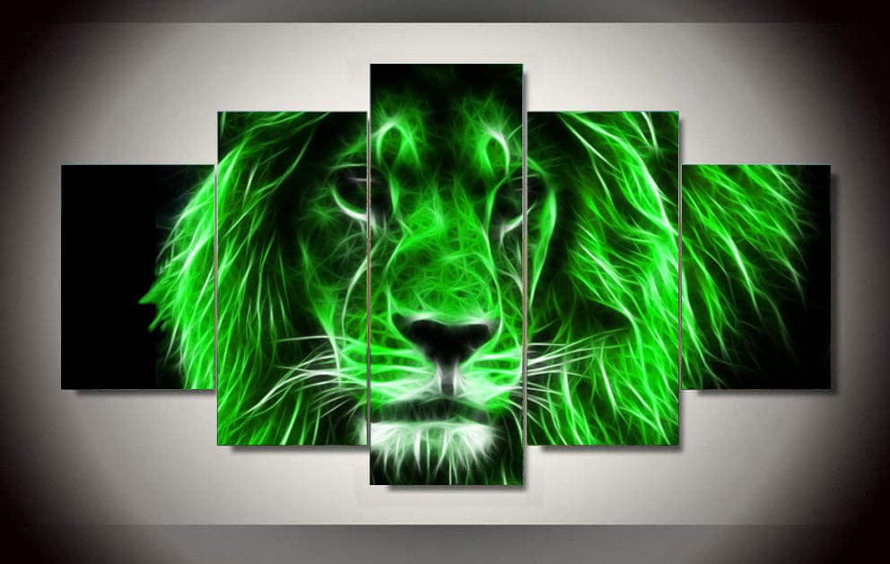 Framed 5 Panels - Lion